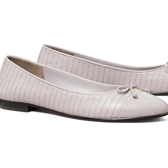 Tory Burch $258 Cap-Toe Quilted Ballet Bay Gray 029 Sz 11 NIB! - Picture 1 of 4